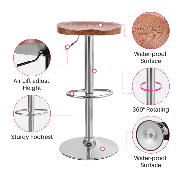 Moderne Barhocker, drehbar, höhenverstellbar, Barhocker, Thekenhöhe,rückenfrei,hydraulischer Barhocker mit Holzplatte, Barhocker für Küche,Insel,Bar (Tiefbraun+galvanisch versilbert, 2 Pcs)