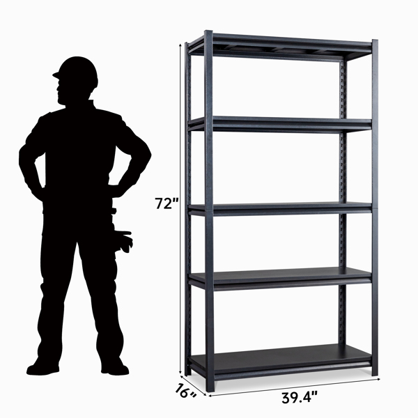 72" H Adjustable Garage Shelves, 5-Tier Heavy Duty Shelving Unit, 2200LBS Wide Metal Utility Storage Organizer Racks for Warehouse Pantry Closet Kitchen, Black