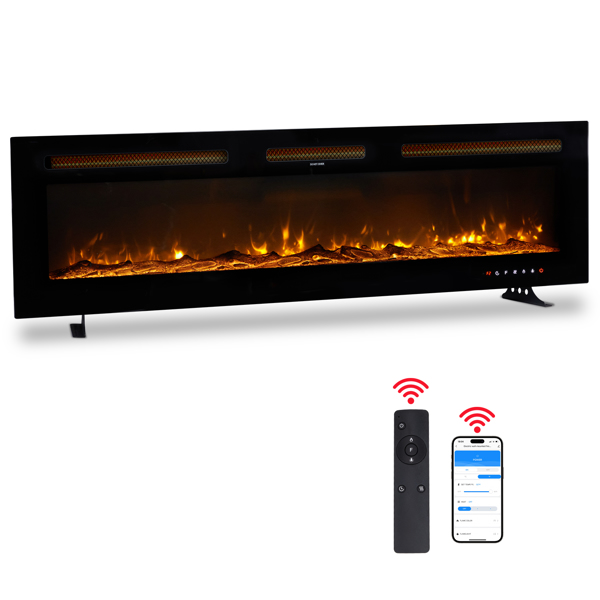 ZOKOP 60" Smart WiFi Electric Fireplace Insert, 1500W Wall Recessed/Mounted, Freestanding Fireplace Heater with Remote Control, 12 Color Adjustable Flames, Thermostat, 8H Timer, 5 Brightness Settings