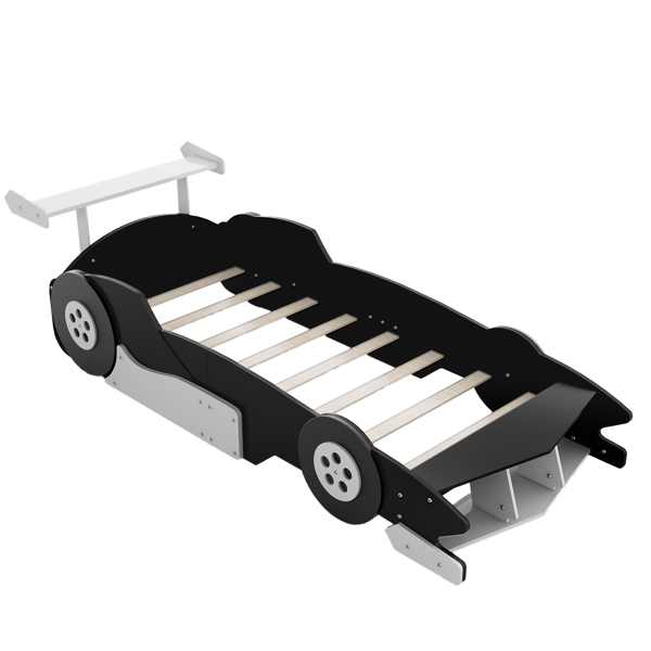 Twin Size Race Car-Shaped Platform Bed with Wheels,Black