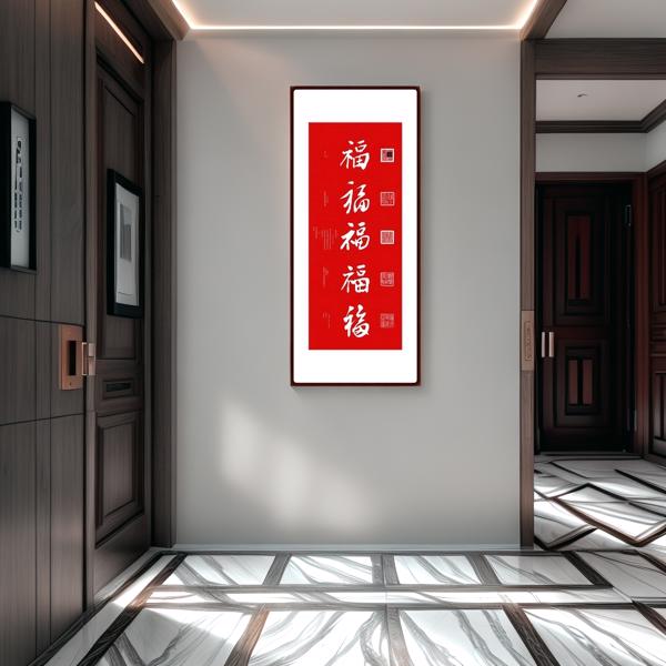  WufuTayin Energy Painting Chinese traditional Painting wall art, wood framed for home living room, study room, office, restaurant Business Red size 43.7*19.29inch (111X49cm)