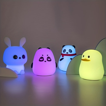 1 LED Bunny/Fat Bear/Stupid Bear/Chestnut Bear/Duck Night Light, Cute Rainbow light Changing Silicone Light, Pat Control, USB Charging Soft Silicone Light, Christmas Gift for Girls, Boys(Random color)