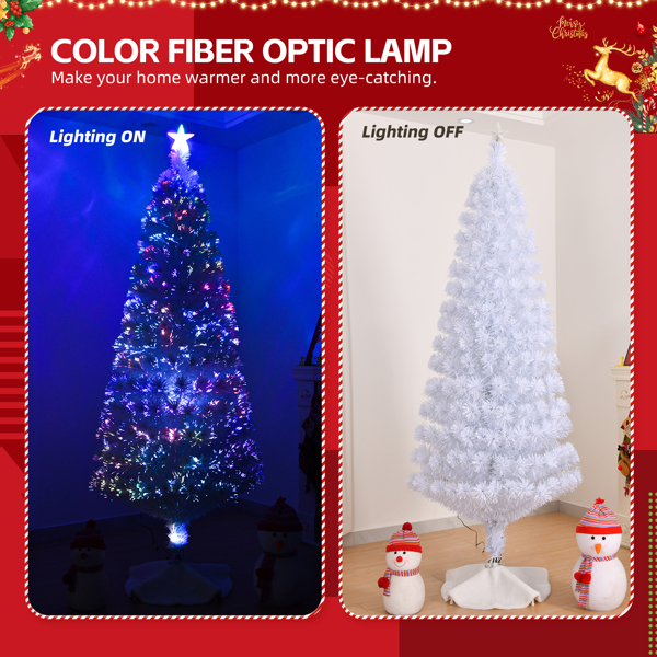 7 FT Pre-lit Christmas Tree, Artificial Fiber Optic Christmas Tree with Lighted Top Star and 280 Branch Tips, Holiday Xmas Decoration Tree for Home Office Store Party, White