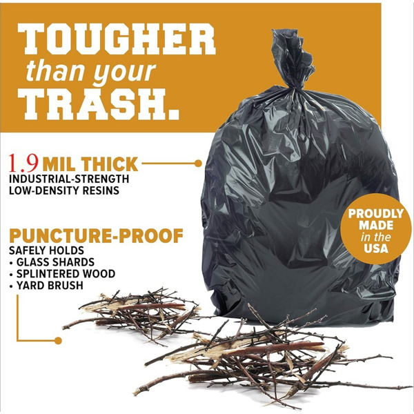 High capacity heavy-duty garbage bag: 1.9 MIL industrial strength, high capacity, heavy-duty, leak proof for outdoor, industrial, and household use -1.9 MIL/72 Gallon, 51 inches * 59 inches