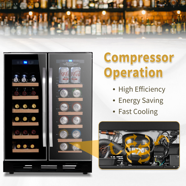 ZOKOP Dual Zone Wine and Beverage Refrigerator, 34 Bottle Wine Fridge with Independent Temperature Control & Glass Door, Built-in/Freestanding/Under Counter Wine Cooler Chiller for Wine Champagne Beer