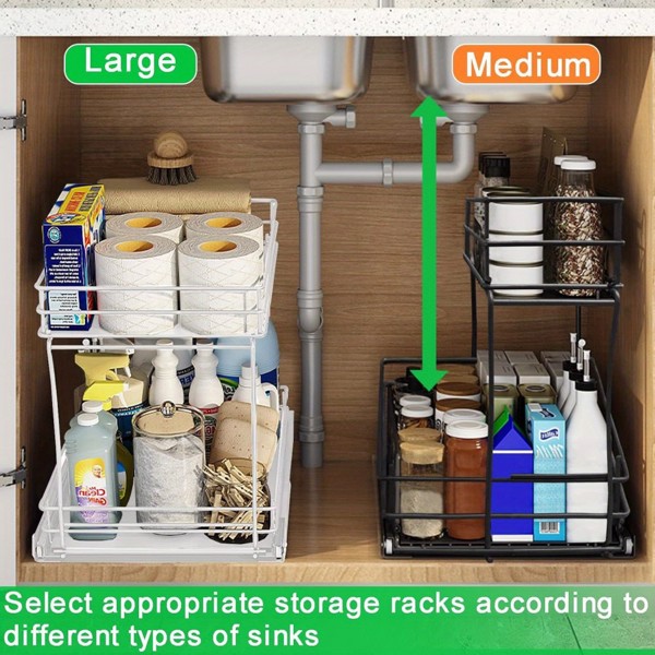 Two Tier sink organizer, pull out cabinet organizer two layers slide out of the sink cabinet organizer, kitchen and bathroom cabinet sink organizer below