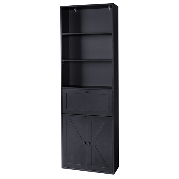 FCH 3-Layer 1 Drawer 2 Doors Double Z Shape Melamine Board 60*23.5*180cm Display Cabinet Black