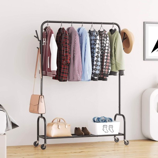 Floor-Standing Metal Coat Rack, Clothing Coat Rack With Bottom Rack, Hanger For Hanging Clothes And Coats