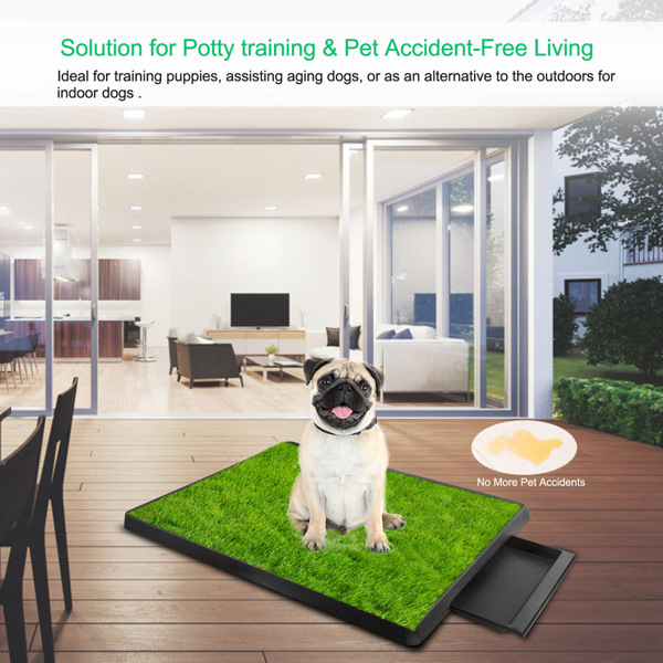 Dog Toilet Indoor Puppy Training Pad, Dog Potty Pet Training Grass Mat, Removable Waste Tray for Easier Clean Up, Artificial Turf, 25"×20"