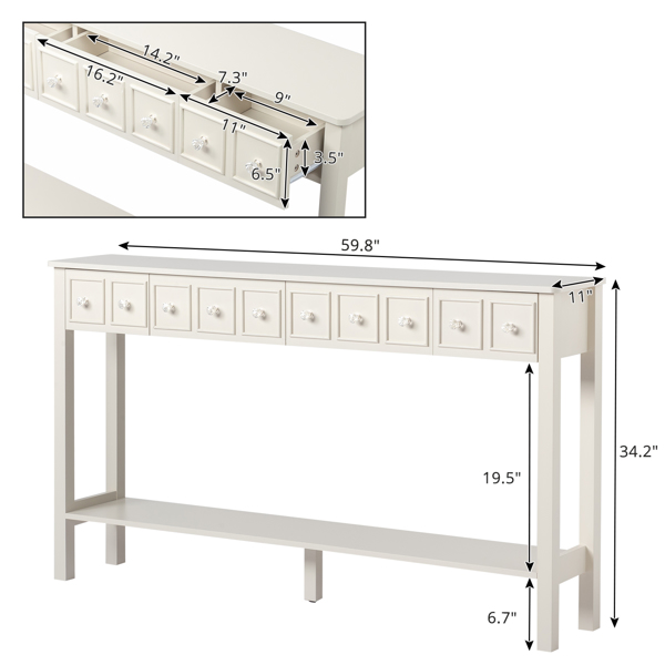 [Replace code:71522742]Long Console Table Entryway Table with Different Size Drawers and Bottom Shelf, White Narrow Storage Sofa Table for Entryway Hallway(White) Long Console Table 