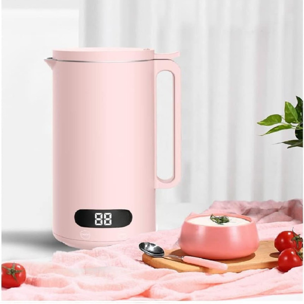 Soymilk Maker 304 Stainless Steel, Juicer Soybean Milk Machine Easy to Operate 11Oz Capacity, Multi Cooker Mixer for Home, Dormitory, Office 110V(Pink)