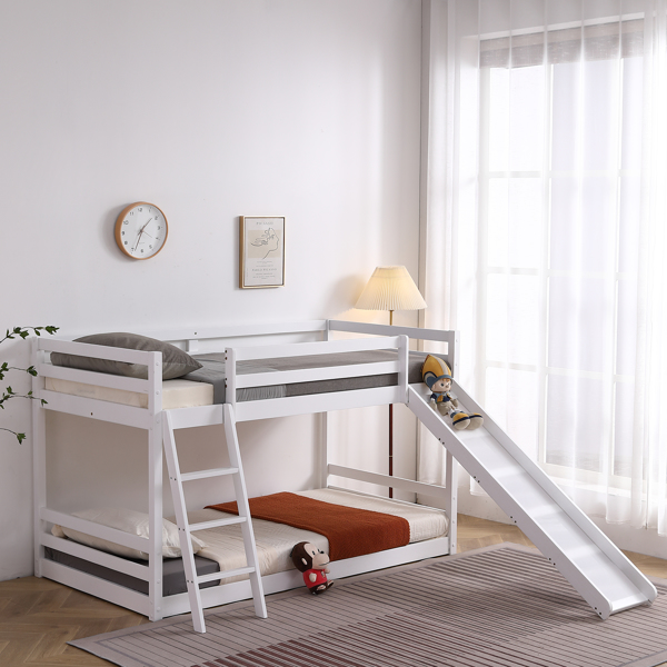 FCH Elevated Cross Guard Rail with Slide Twin Pine Wooden Bed White