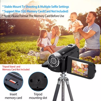 HD 1080P Digital Video Camcorder 2.7in 16X Zoom DV Camera 270° Rotation Rechargeable Kid Camera w/Fill Light Selfie