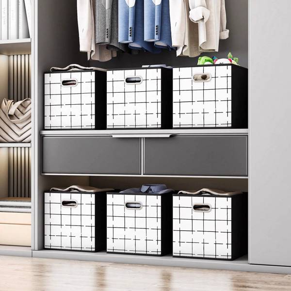 6 Pack Fabric Storage Cubes with Handle, Foldable 11 Inch Cube Storage Bins, Storage Baskets for Shelves, Storage Boxes for Organizing Closet Bins, Black