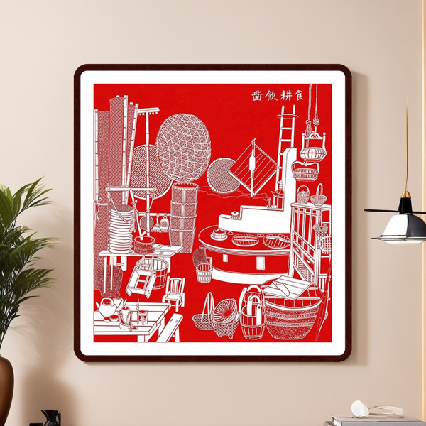 Carve to Drink, Plow to Eat Handmade Tayin Energy Painting Size 29.9X26.8inch（76X68 cm)