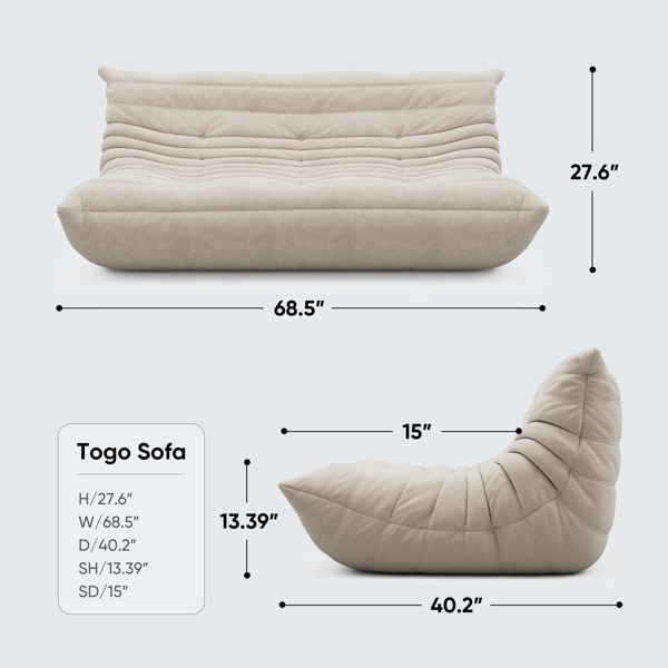 Armless Bean Bag Chair 3-Seat