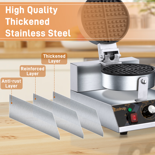 Single Head 1200W 110V Round Non-Stick Belgian Waffle Maker