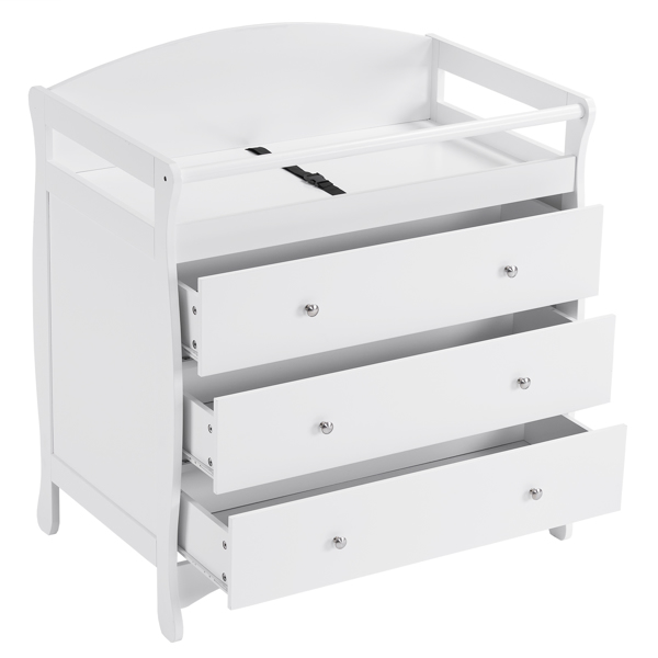 FCH 3-layer Drawer with Safety Belt White 90.5*58*92cm Wooden Bed Baby