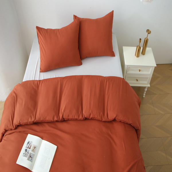 Queen Duvet Cover Set, 3 Pieces Solid Color Bedding Set with 1 Duvet Cover and 2 Pillow Shams, Comforter Not Included (Queen Size, Terracotta)