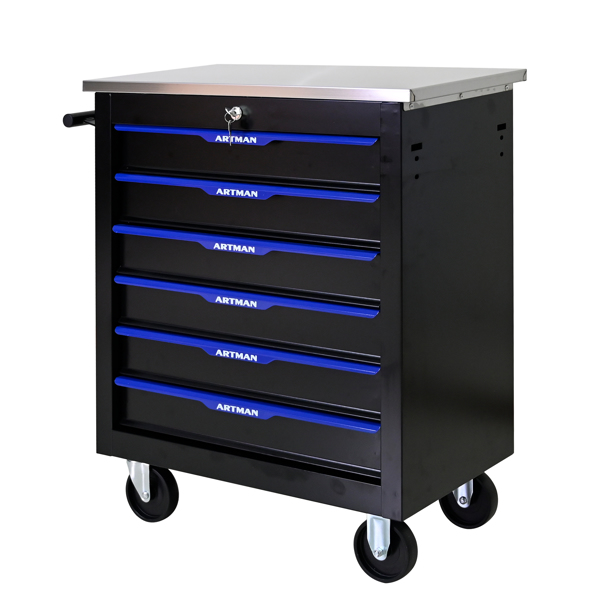 6 DRAWERS MULTIFUNCTIONAL TOOL CART WITH WHEELS-BLACK+BLUE