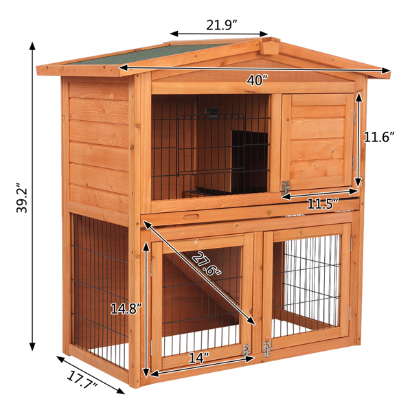 40" Triangle Roof Waterproof Wooden Rabbit Hutch A-Frame Pet Cage Wood Small House Chicken Coop Natu