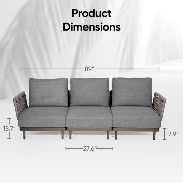 3 Seat 89 Wide Patio Outdoor Sofa