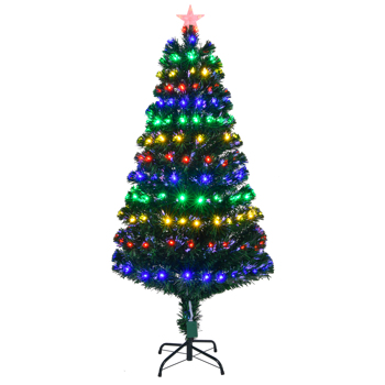 5 FT Pre-lit Christmas Tree, Artificial Fiber Optic Christmas Tree with Lighted Top Star, 180 LEDs and Branch Tips, Holiday Xmas Decoration Tree for Home Office Store Party, Green