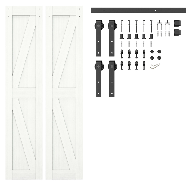 36 in. x 84 in. Sliding Double Barn Door with 6FT Barn Door Hardware Kit ，K Frame，MDF+Solid Wood ,Waterproof,Anti-Scratch