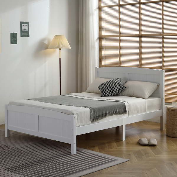 FCH Full Pine Single-Layer Core Vertical Stripe Full-Board Curved Bed Head With The Same Bed Foot Wooden Bed White