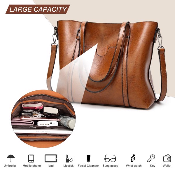 Shoulder Bags Handbags for Women Large Designer Ladies Bag Purse Leather Tote Bag, Brown