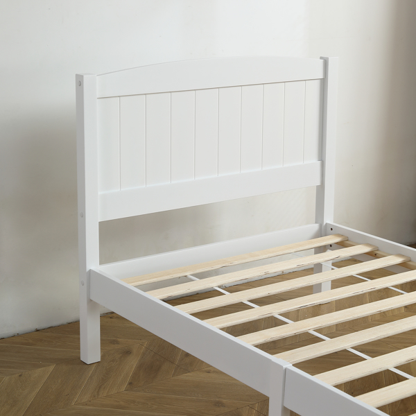 FCH Twin Pine Single-Layer Core Vertical Stripe Full-Board Curved Bed Head With The Same Bed Foot White Wooden Bed