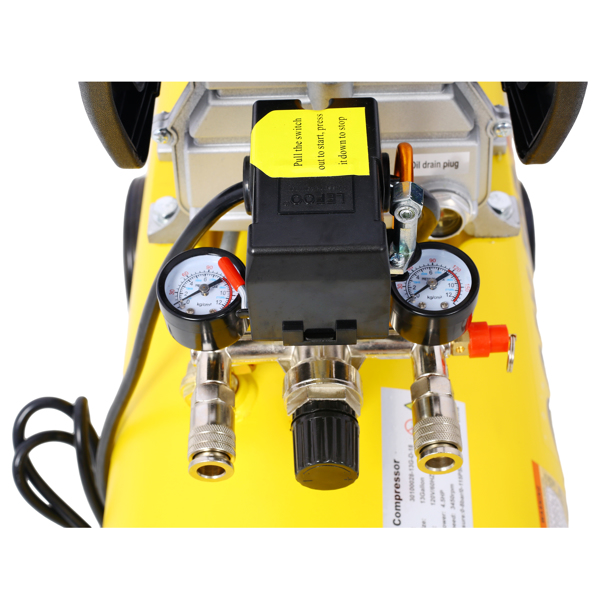 4.5HP Portable 13 Gallons Oil-Lubricated Air Compressor Tank Ultra Quiet Horizontal Tank Adjustable Pressure with Built-in Wheel