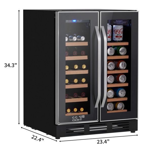 ZOKOP Dual Zone Wine and Beverage Refrigerator, 34 Bottle Wine Fridge with Independent Temperature Control & Glass Door, Built-in/Freestanding/Under Counter Wine Cooler Chiller for Wine Champagne Beer