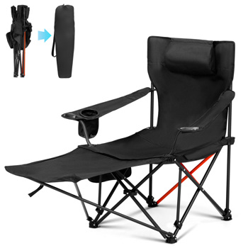 2 Pack 2-in-1 Camping Chair Reclining, Lightweight Folding Camping Chair with Adjustable Backrest & Removable Footrest, Camping Lounge Chair with Headrest, Cup Holder, Storage Bag, for Beach Lawn Conc