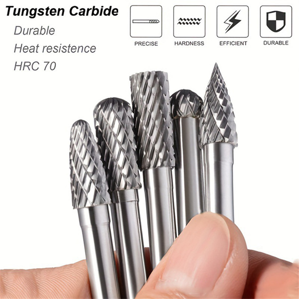 10 Pieces/ set Tungsten Carbide Burr Sleeve 6mm Handle Double Cutting Solid Electric Tool Rotary File Drill Bit for Mold Rotary Tool, Steel Cone Drill Bit Kit, Diamond Drill Bit