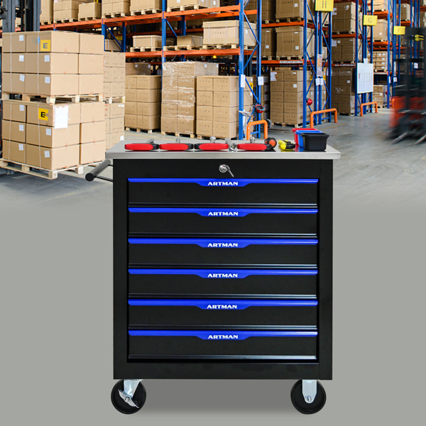 6 DRAWERS MULTIFUNCTIONAL TOOL CART WITH WHEELS-BLACK+BLUE