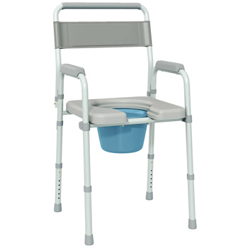 Grey multi-functional portable toilet <b style=\\'color:red\\'>chair</b> with adjustable height