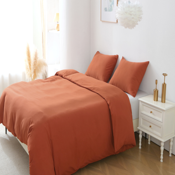 Queen Duvet Cover Set, 3 Pieces Solid Color Bedding Set with 1 Duvet Cover and 2 Pillow Shams, Comforter Not Included (Queen Size, Terracotta)