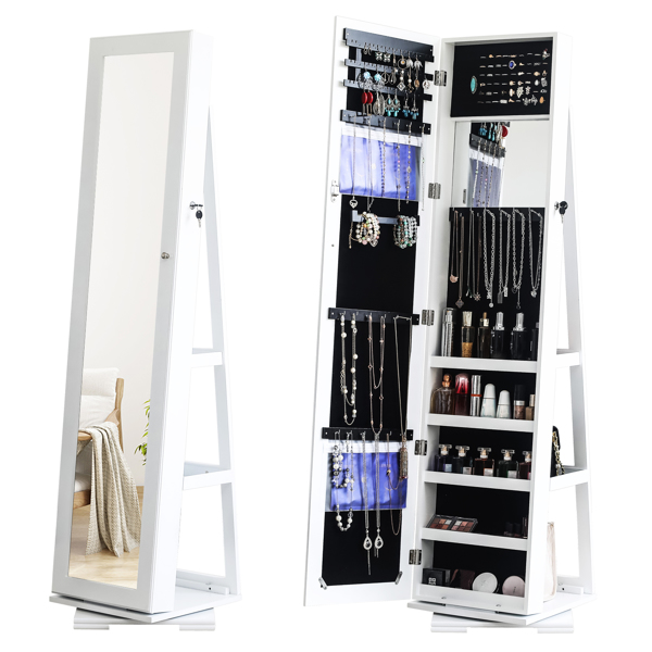 360 Degree Rotation Full-Body Mirror Cabinet PVC Film Moisture-Proof Dressing Mirror Cabinet Super Storage Jewelry Storage Mirror Cabinet White
