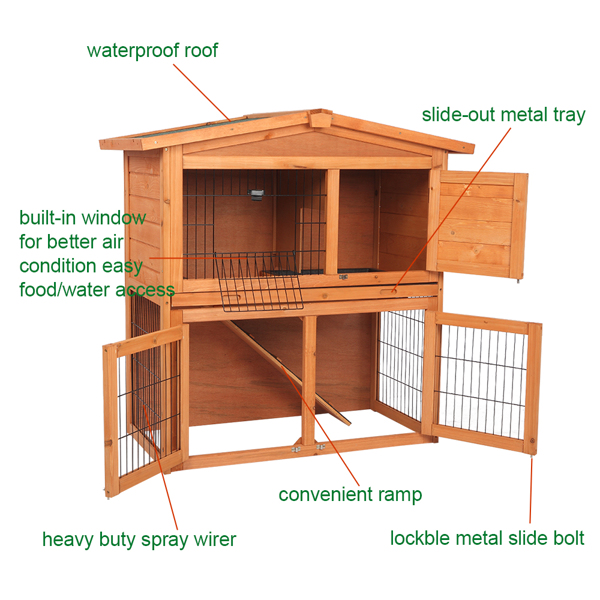 40" Triangle Roof Waterproof Wooden Rabbit Hutch A-Frame Pet Cage Wood Small House Chicken Coop Natu