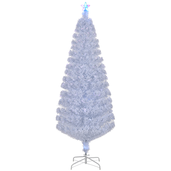 7 FT Pre-lit Christmas Tree, Artificial Fiber Optic Christmas Tree with Lighted Top Star and 280 Branch Tips, Holiday Xmas Decoration Tree for Home Office Store Party, White