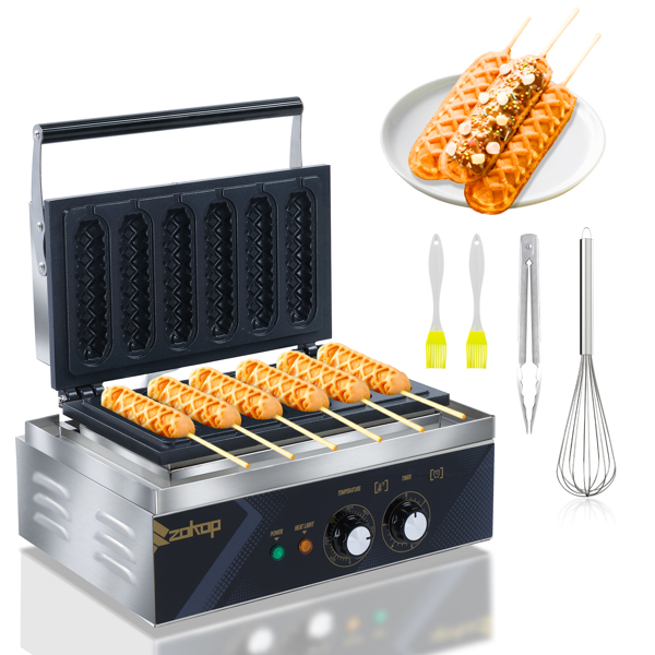 Commercial Corn Dog Waffle Maker, Professional Hotdog Intelligent Waffle Maker, Non-Stick French Muffin Waffle Iron Machine 110V 1550W for Home, Restaurant and Snack Bar - 6 Grids