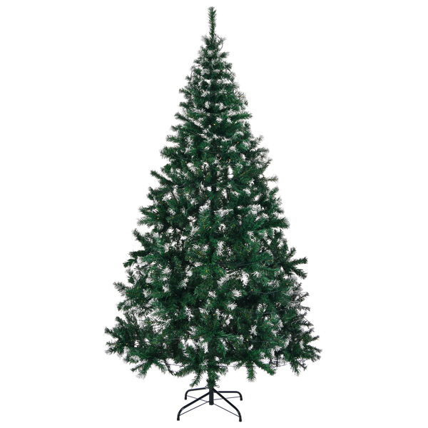 7 FT Snow Tipped Artificial Christmas Tree with DIY 150 Warm Lights, Remote Control, 1100 Branch Tips and Sturdy Metal Stand, Green & Snow Tipped