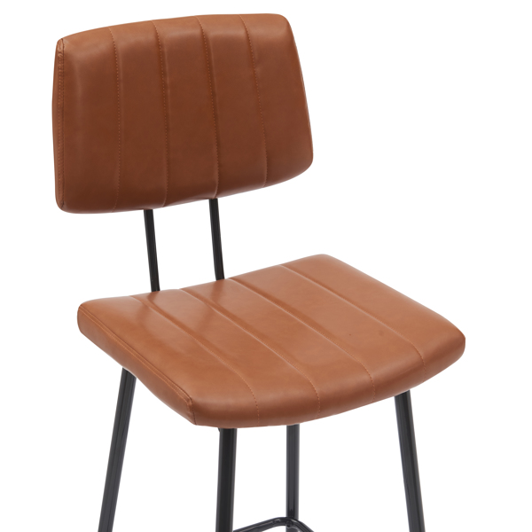 2-Piece Counter Height Barstool and Chair Set, 27.5 inches (approx. 69.6 cm) Faux Leather Padded Counter Stool with Back and Metal Frame, Brown Saddle