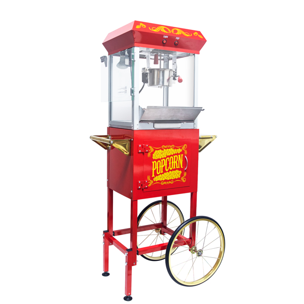 Popcorn Machine with Cart – 6oz Popper with Stainless-steel Kettle, Heated Warming Deck, and Old Maids Drawer,Red 