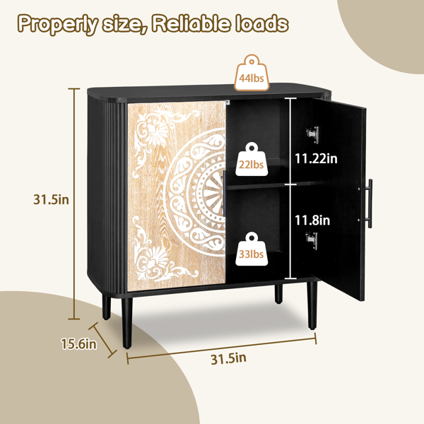 FCH Pattern Carving, High Feet, Oval Tabletop, Curved Side Frame, Door Panel MDF Spray Paint, Cabinet Body Melamine Board Polished, Sideboard 80*39.5*80cm