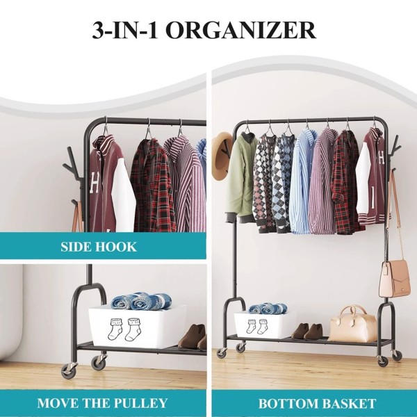 Floor-Standing Metal Coat Rack, Clothing Coat Rack With Bottom Rack, Hanger For Hanging Clothes And Coats