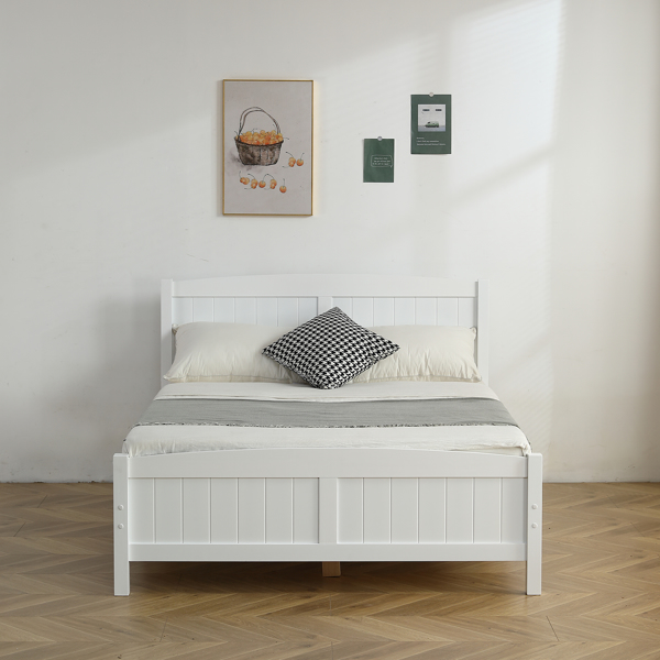 FCH Full Pine Single-Layer Core Vertical Stripe Full-Board Curved Bed Head With The Same Bed Foot Wooden Bed White