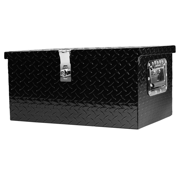 20 Inch Black Aluminum Tool long Box Tread Flat box for Truck Car Outdoor Trailer Pickup Underbody RV ATV Storage Tools Organizer with Lock Side Handle and Keys (20.1"×11.8"×9.3")