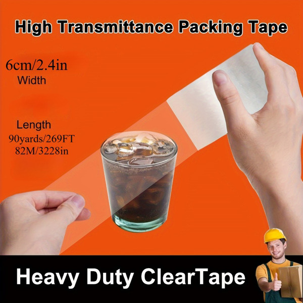 Heavy duty packaging tape, single roll 2.36-inch, 90 yard transparent packaging tape, used for transportation, packaging, carton and box sealing-2160 yards/1968FT